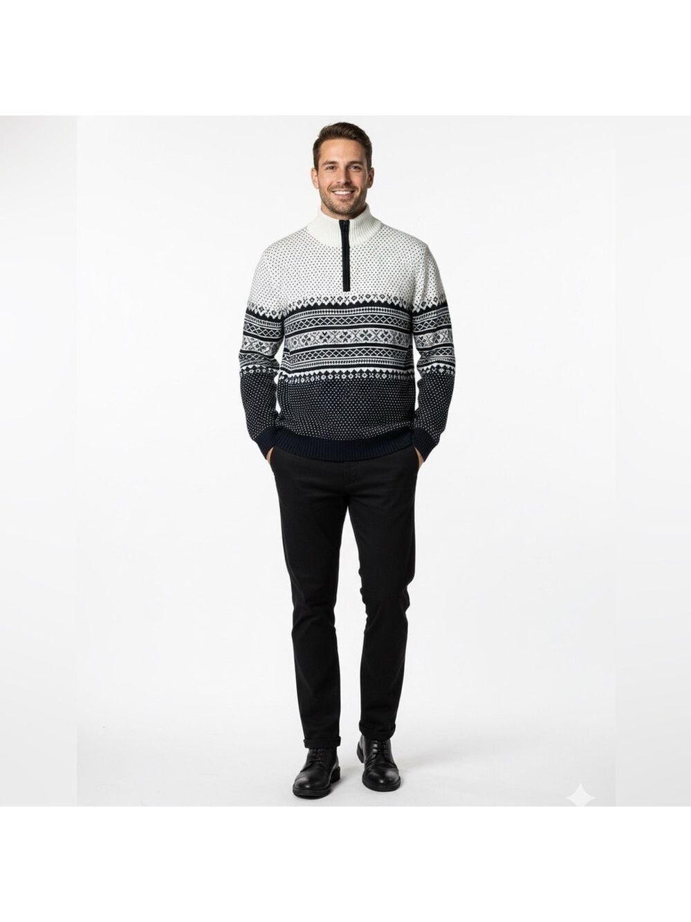 TOMMY HILFIGER 100% Cotton Nordic Design Quarter Zip Sweater US Sz XL